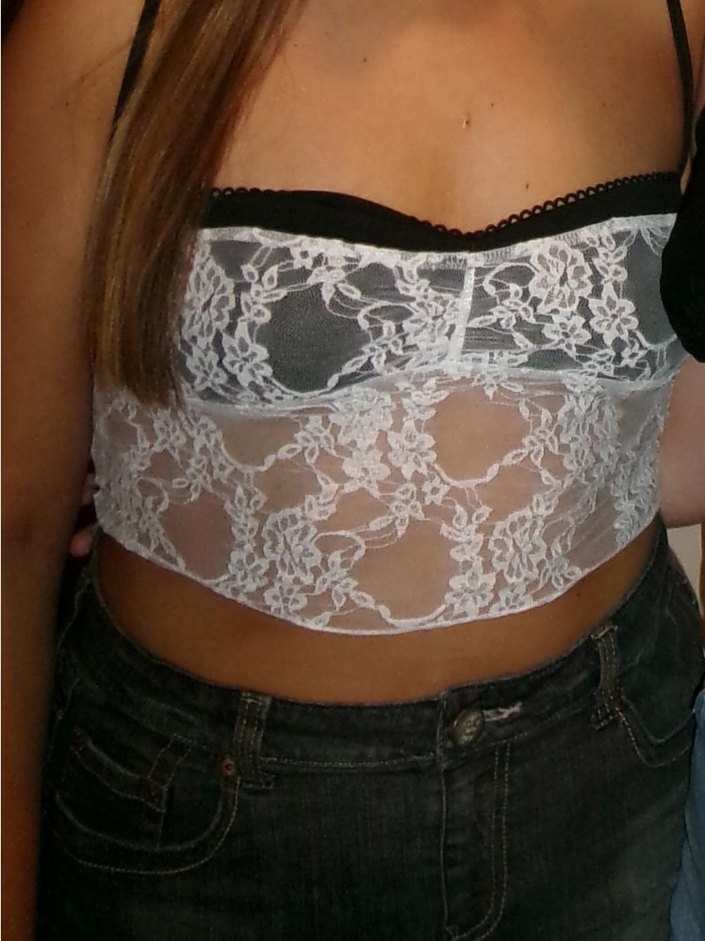 SHEIN sheer Lace Bustier Crop Top - White